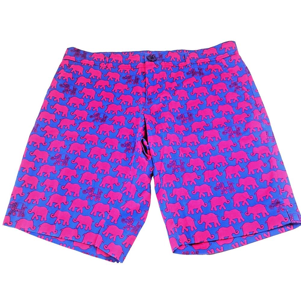 Tracy Negoshian Women's 8 Elephant‎ Print Shorts Made in Korea Blue Pink